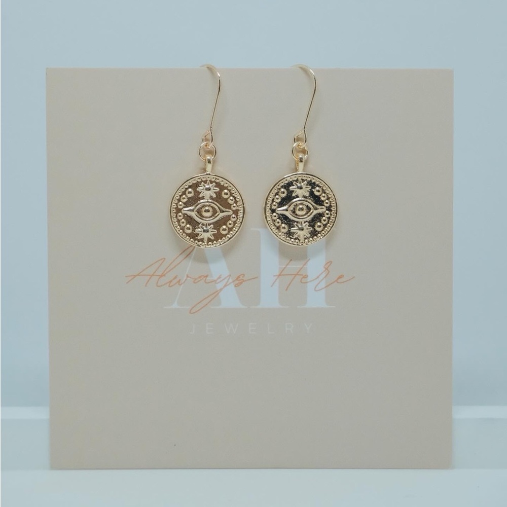 Evil Eye Coin Dangle Earrings